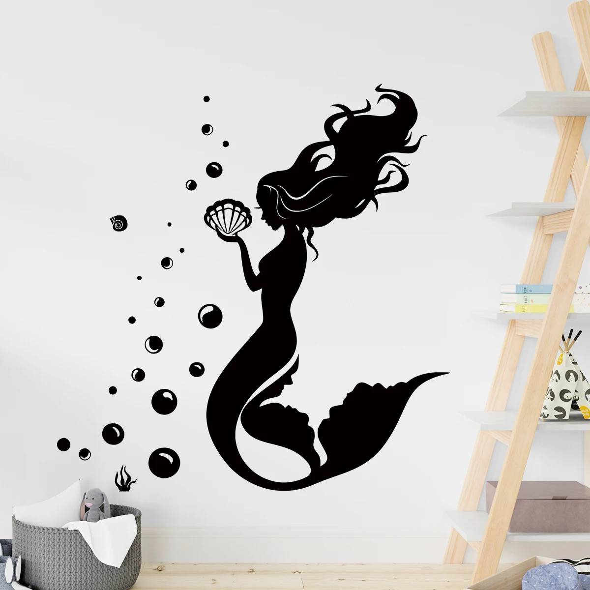 Black Bay Mermaid Silhouette Wall Stickers for Girls Room Children Room Decoration Wall Art Bedroom Decor for Living Room
