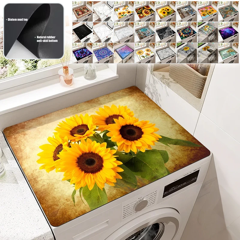 Hot Sale Sunflower Printed Kitchen Mat Diatom Mud Absorbent Water  NonSlip Kitchen Counter Pad Machine Microwave Dustproof Decor