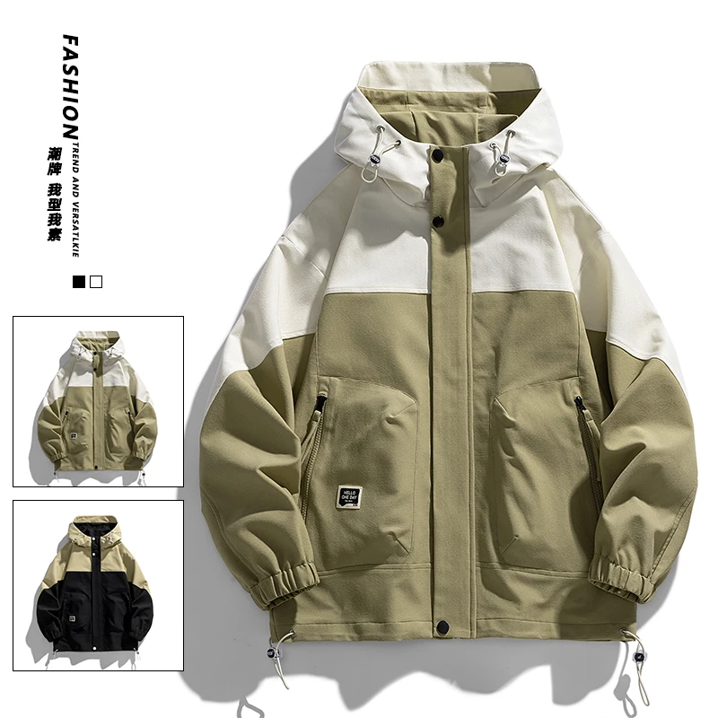 

Aviator Jacket Men Spring Autumn Outdoor Hooded Zip-up Jacket Patchwork High Quality Casual Wind-Proof Windbreaker Men Clothing