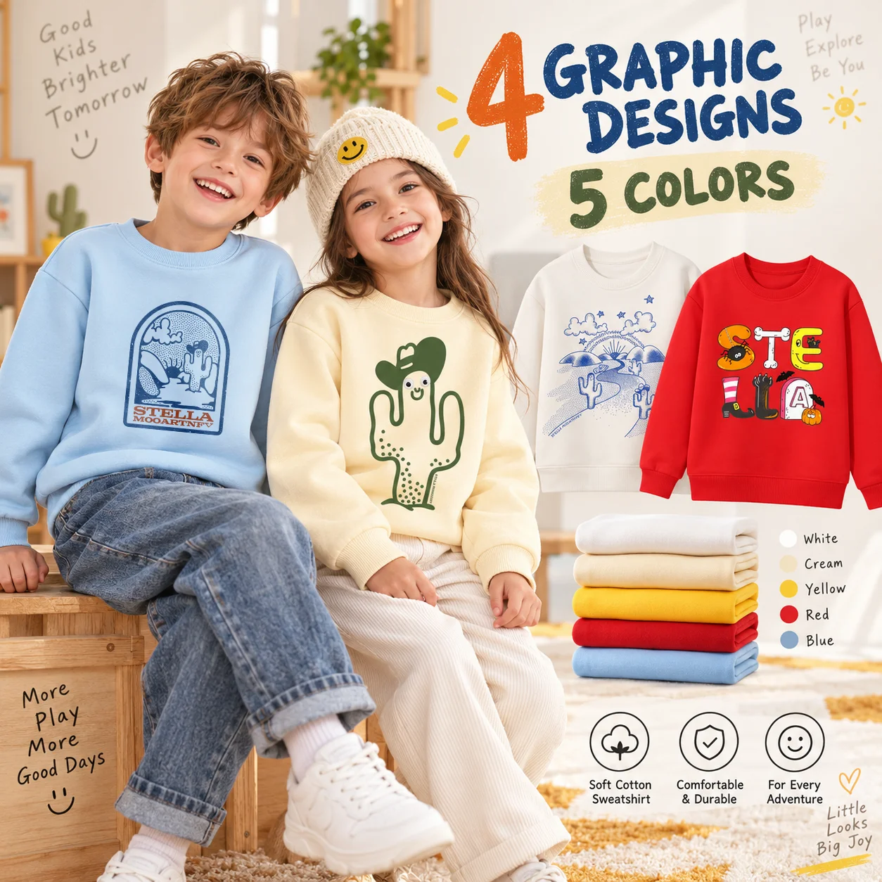 fashion Boys winter clothing Long sleeves trend cactus Children pullover cotton Fun print baby girl sweatshirt teen kids clothes