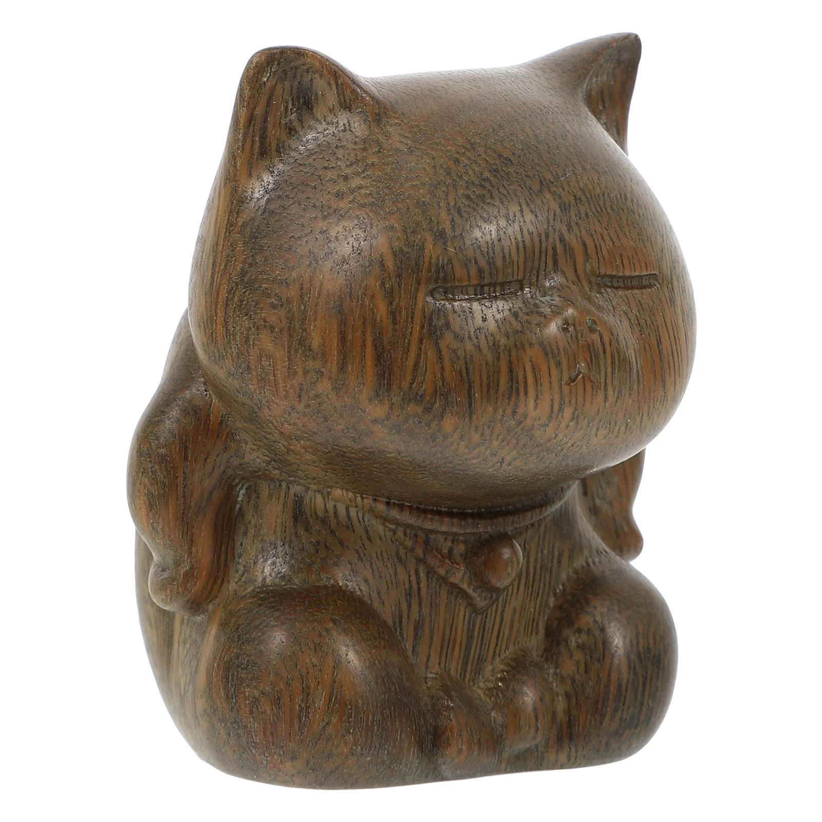 

Green Sandalwood Wood Craft Cat Ornament Exquisite Desktop Adornment Creative Animal Decor Wood Cat Adorn Desktop Decor
