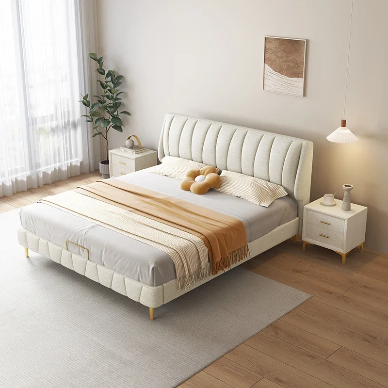 Modern Soft Bed Frames Set Room Furniture Set Luxury Unique Fabric Slatted King Queen Size Wood Bed With Frame