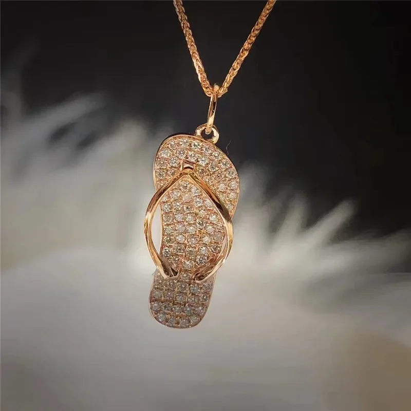 Fashion 18K Rose Gold Plated & S925 Silver Necklace slippers Simulated Diamond Gemstone Pendant for Women Silver 925 Jewelry