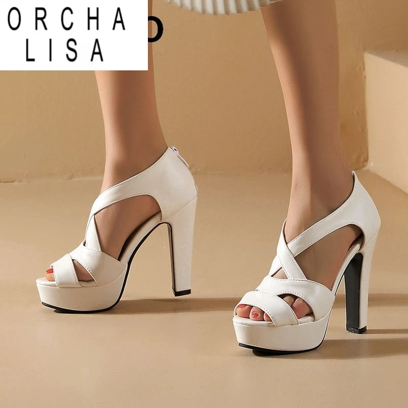 

ORCHA LISA 2025 Новый дизайн Женские сандалии с открытым носком Высокие каблуки 12 см Платформа 3,5 см Молния Плюс Размер 47 48 49 50 Сексуальная обувь для свиданий