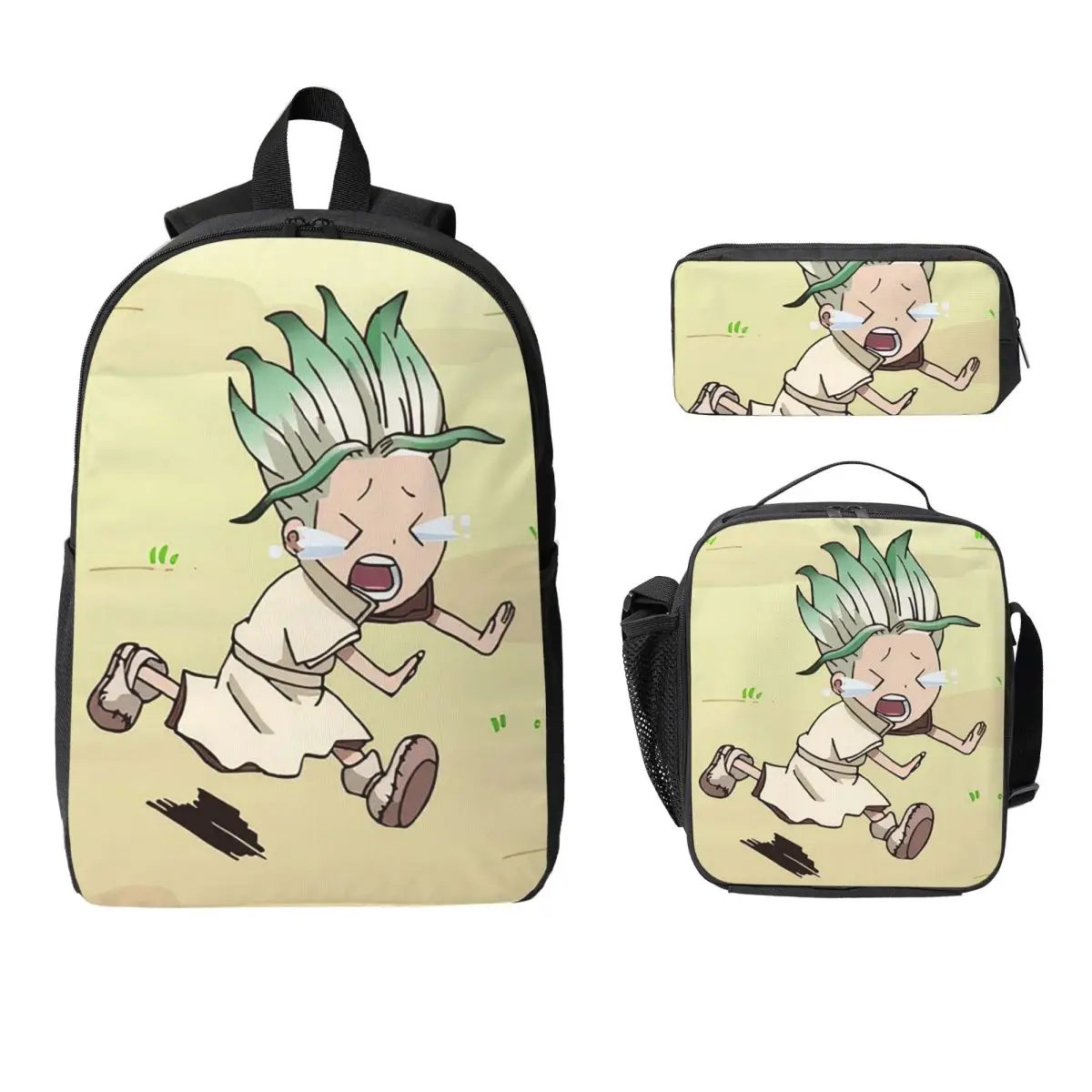 

Senku Ishigami Dr Stone Apan Anime Backpack Boy Girl BookBag School Bag Laptop Shoulder Bags 3ps Insulated Lunch Bag Pencil Case