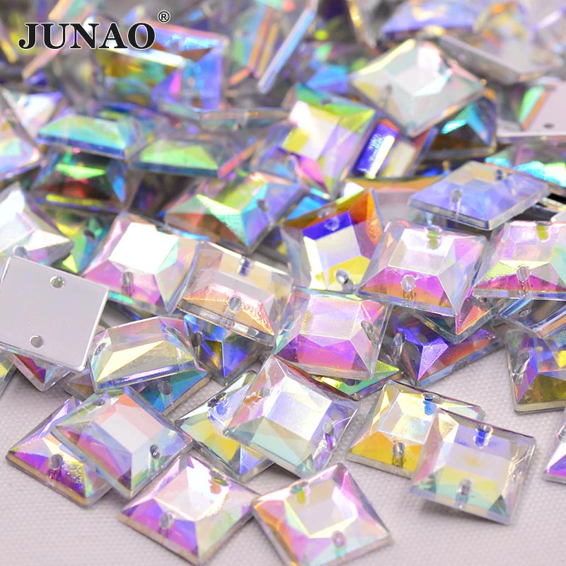 JUNAO 1000Pcs 10mm Crystal AB Square Rhinestones Sewing Flatback Acrylic Crystal Stones Appliques For DIY Gament Decoration