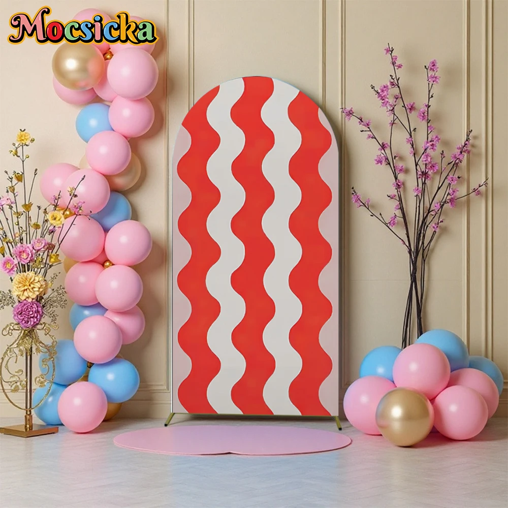 Mocsicka Streifen Bogen Hintergrund Abdeckung Doppelseitige Baby Dusche Mädchen Junge Geburtstag Party Gewölbte Hintergrund Hochzeit Decor Studio Prop