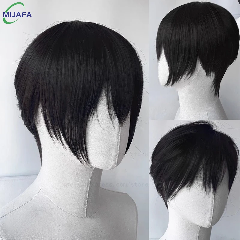 Anime Tobio Kageyama Cosplay Wig Teenager Short Black Layered Texture Cut Heat Resistant Synthetic Hair Younger Wigs + Wig Cap