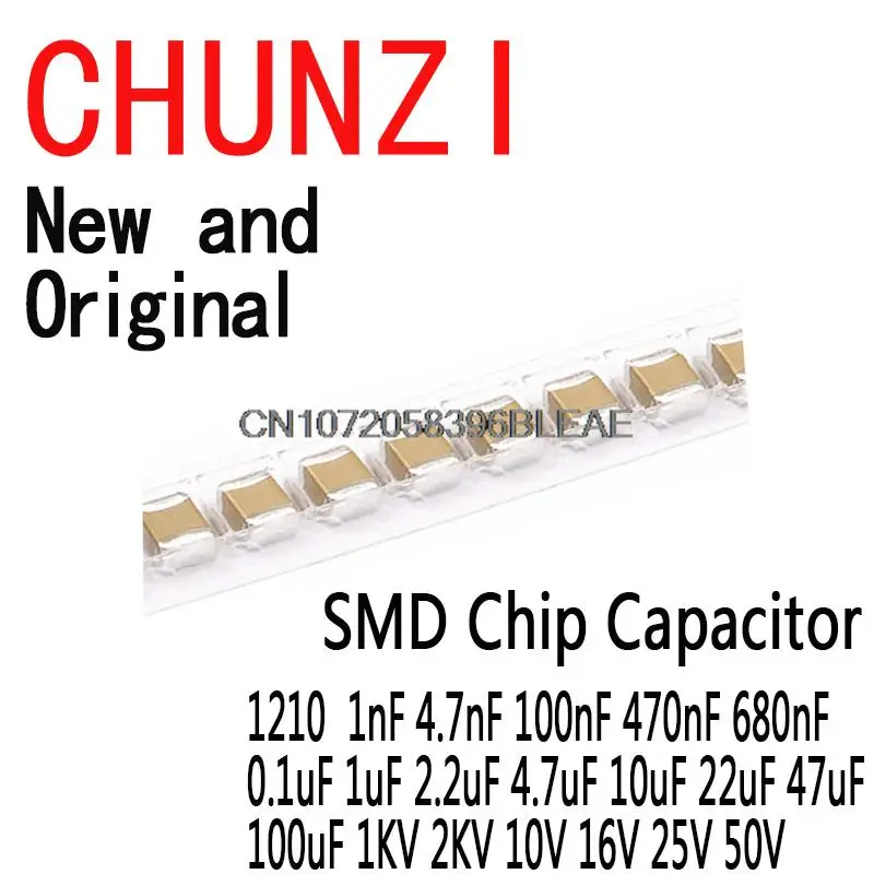 

50PCS SMD Chip Capacitor 1210 1nF 4.7nF 100nF 470nF 680nF 0.1uF 1uF 2.2uF 4.7uF 10uF 22uF 47uF 100uF 1KV 2KV 10V 16V 25V 50V