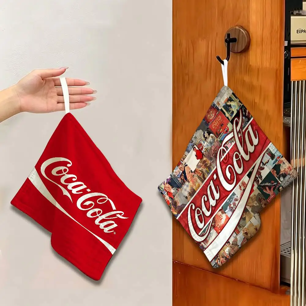 Cocas- Colas Soft Polyester Cotton Towel, Hanging Kitchen Style Hand Wiping Cloth for Restaurant Home