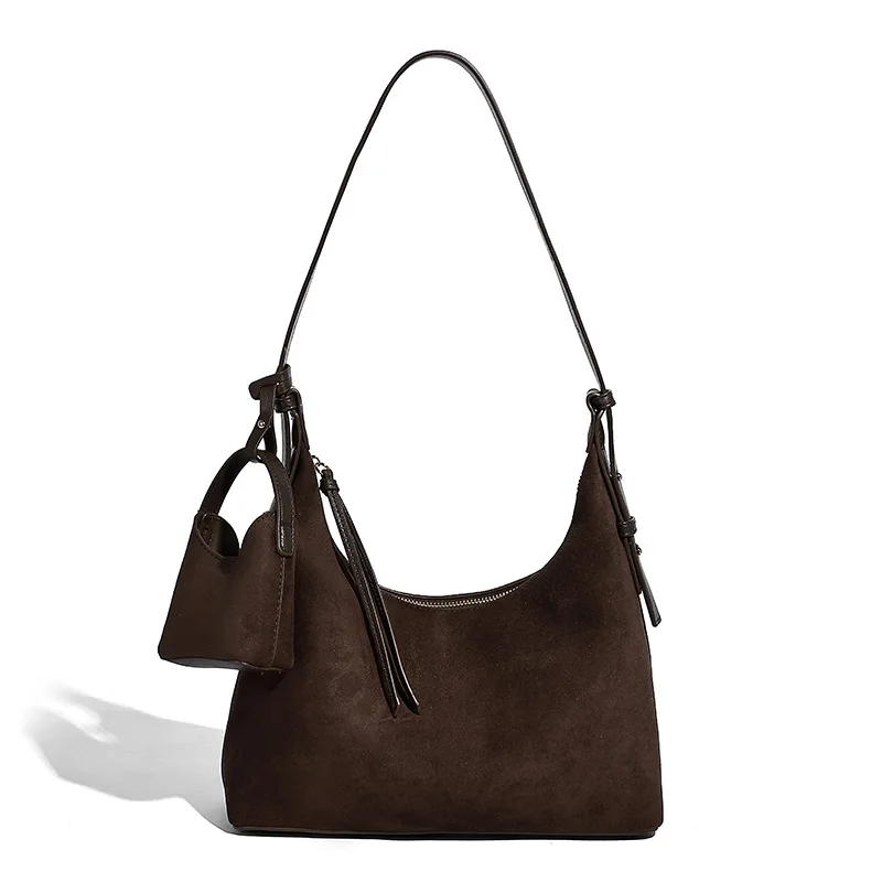 

Женская сумка подмышки из искусственной замши в корейском стиле в стиле ретро, простая пригородная сумка с небольшим карманом для монет, женские сумки на плечо Hobos