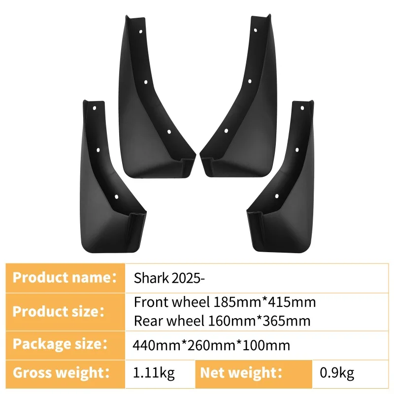ABS 4PCS Mud Flaps Special For BYD Shark 2025-2026 Pickup Front Rear Off Road Splash Guards Auto Accessories