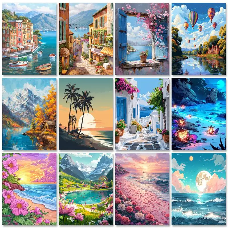 

RUOPOTY Painting By Numbers With Frame 40x50cm Kits Beach Landscape Picture By Numbers For Home Decors Handpainted Diy Gift