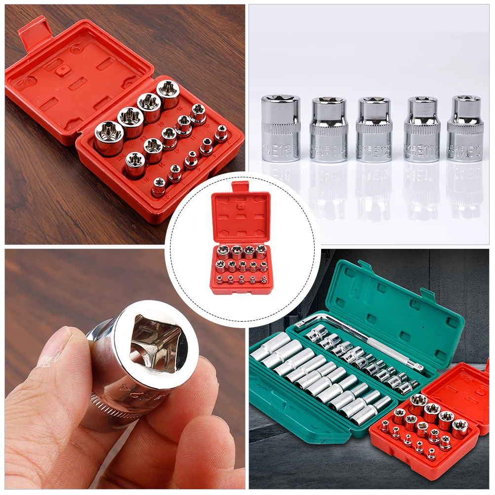

14pcs E Type Sockets Steel Sockets Set Durable Tools Tire Repair Pipe Laying Furniture Installation Storage Box