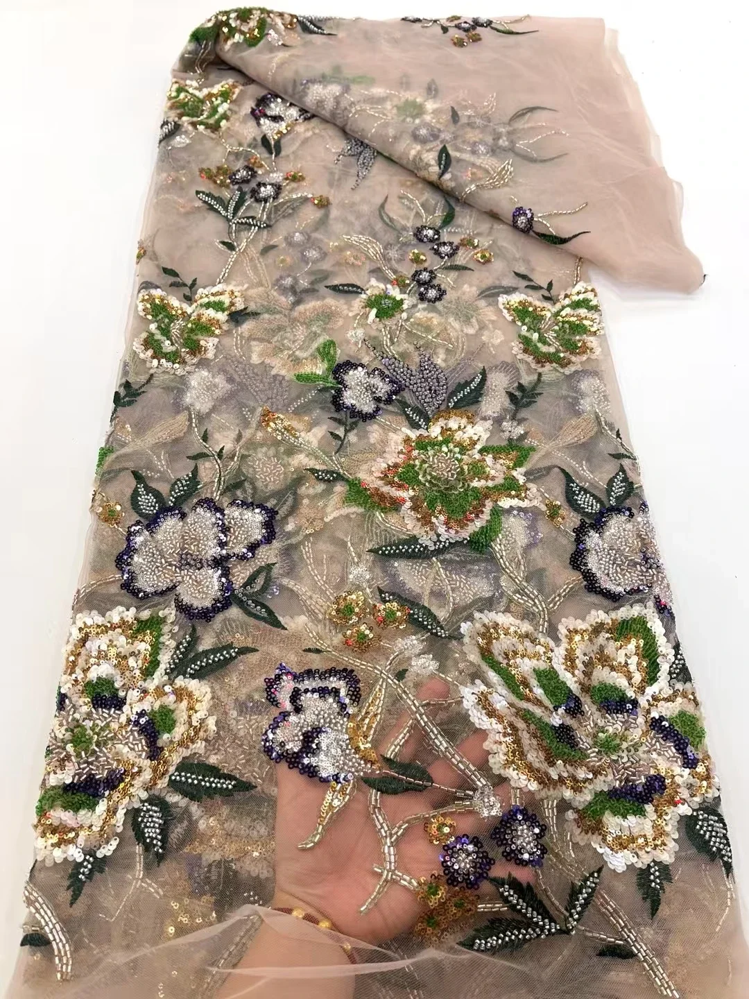 قماش دانتيل أرجواني شبكي مطرز فرنسي، قماش شبكي مطرز بالترتر الأفريقي على الموضة الأفريقية. جودة عالية 5 ياردات