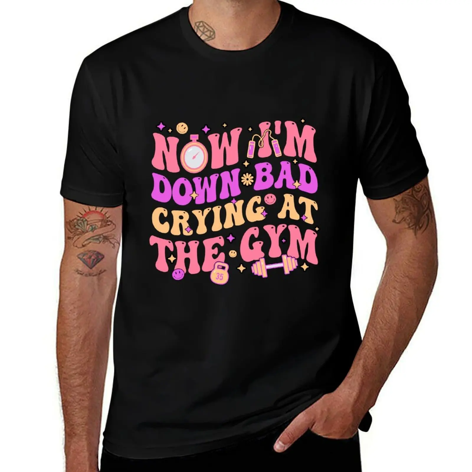 Now I'm Down Bad Crying At The Gym T-Shirt funny t shirts dark humor T-Shirt