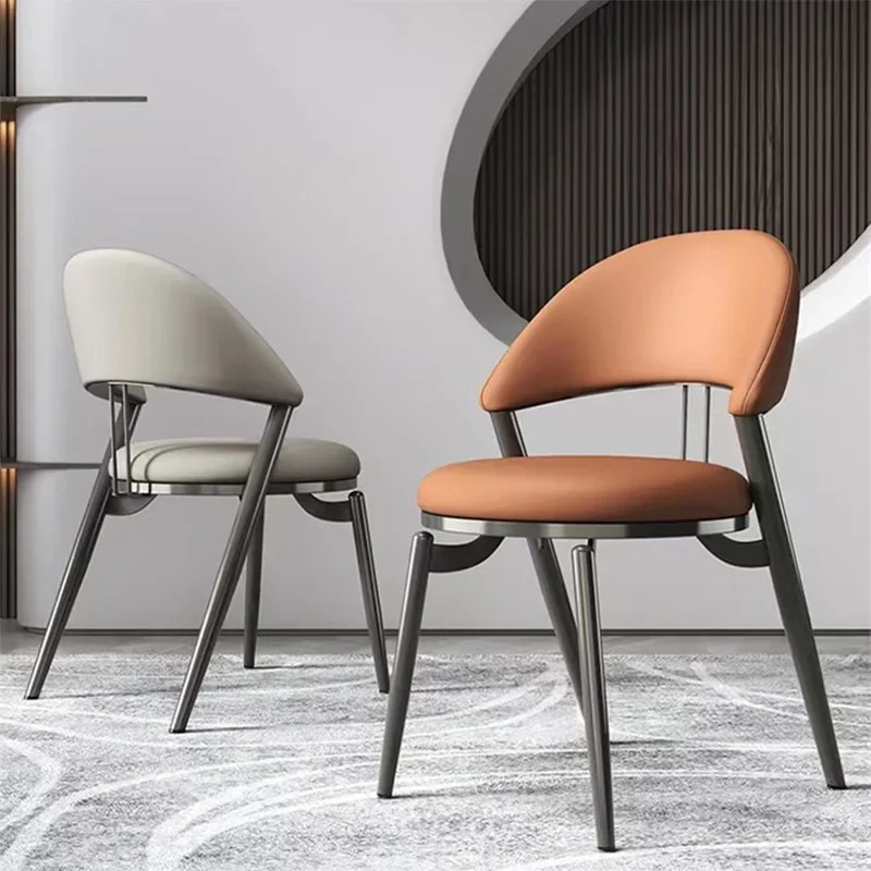 Italian light luxury stainless steel dining chair modern back chair, restaurant hotel metal soft bag dining chair