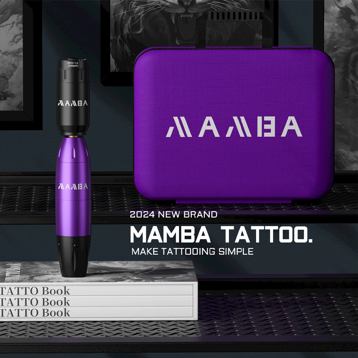 1set, MAMBA Professional Wireless Tattoo Kit, 1200mAh Tattoo Power Supply Large Capacity Battery Permanent Makeup Tattoo Set