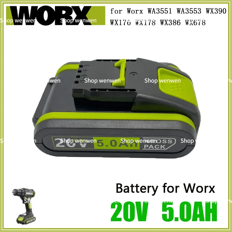 Power Tools Rechargeable Replacement Battery 20V 5000mAh Lithium for Worx WA3551 WA3553 WX390 WX176 WX178 WX386 WX678