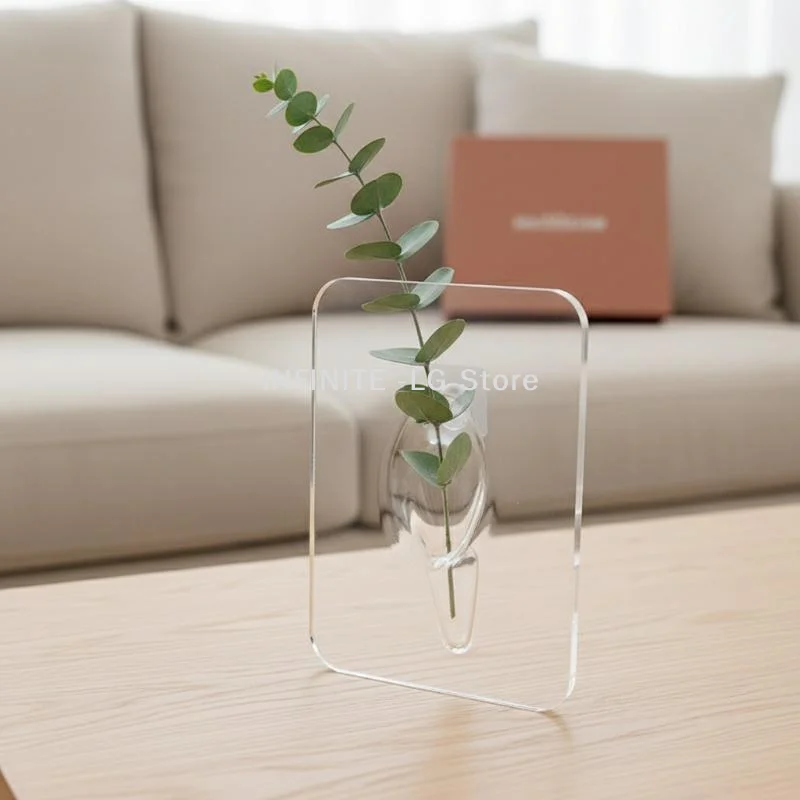 Frame Flower Vase - Clear Acrylic Vase For Flowers, Modern Art Vases For Home Decor, Decorative Vases For Desktops Bookshelf