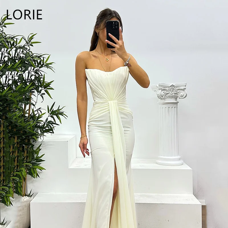 

LORIE Ivory Chiffon Party Dresses Strapless Sleeveless Pleat Ribbons Evening Prom Dress Floor-Length Prom Gowns 2025 Customized
