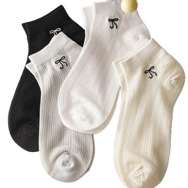 7 쌍 통기성 속이 빈 양말 얇은 메쉬 보우 캔디 컬러 미드 종아리 양말