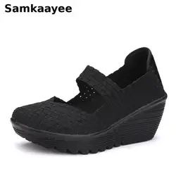 35-41 Women Vulcanized Shoes Spring Autumn Weave Sneakers Wedges Mesh Breathable Zapatos Female Thick-Soled Platform Footwear y5