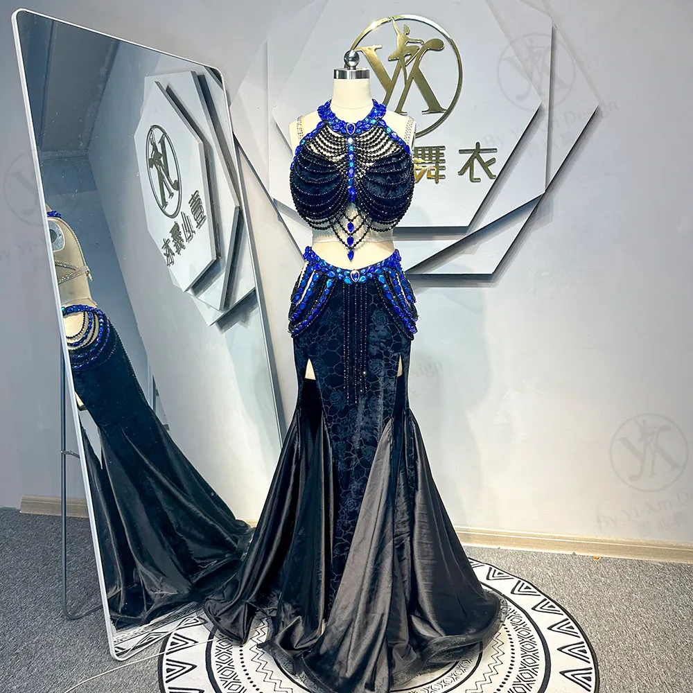 Customized Eastern Belly Dancewear Women Clothes Tassel Belly Dancing Bra Skirt Belt Oriental Dance Costume Group Stage Suit Set