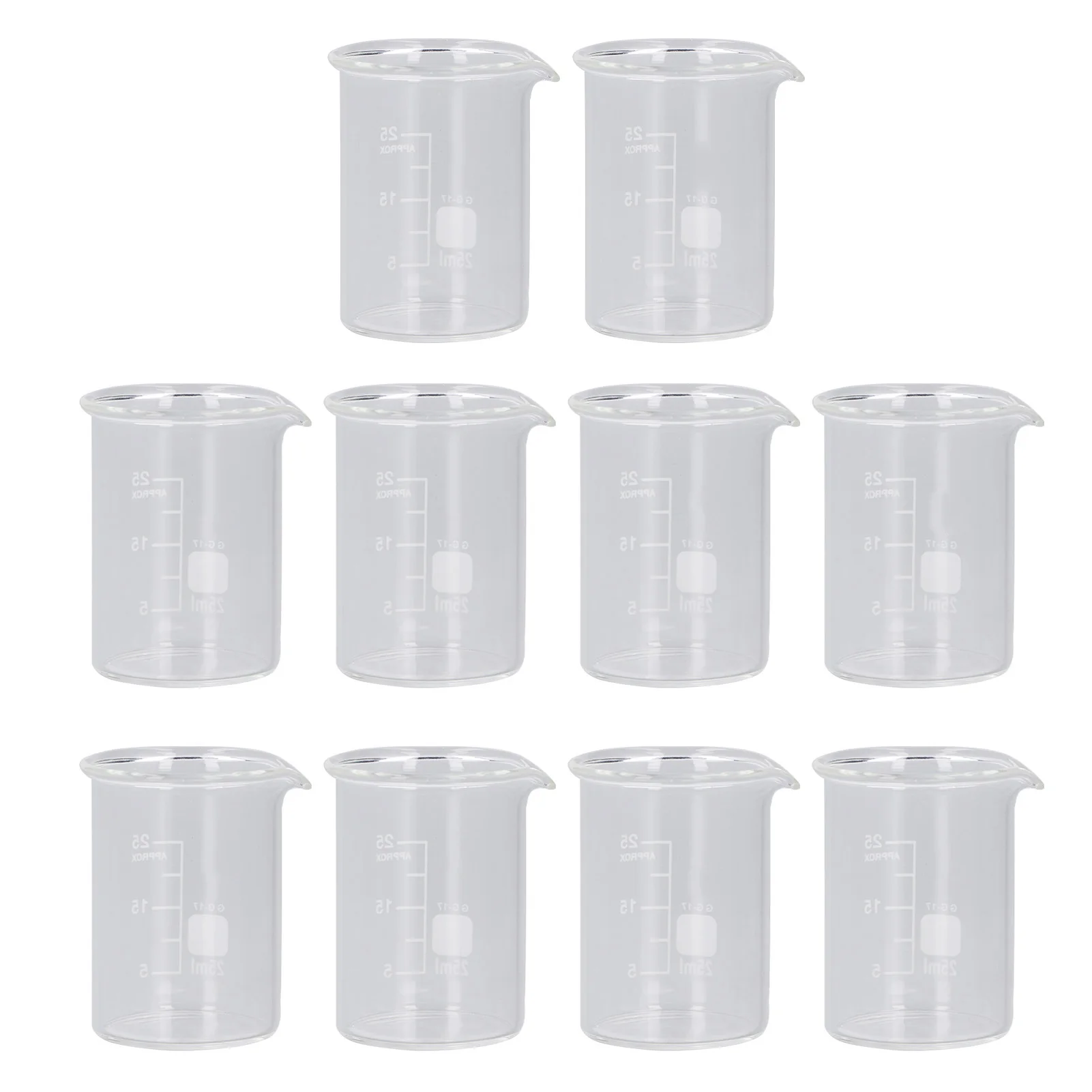 ชุดบีกเกอร์แก้ว 25 มล. 10 ชิ้น ชุดบีกเกอร์แก้วสำหรับทดลอง ถ้วยตวงพร้อมสเกล อุปกรณ์การสอน ความจุ 25 มล. บีกเกอร์สำหรับการทดลอง