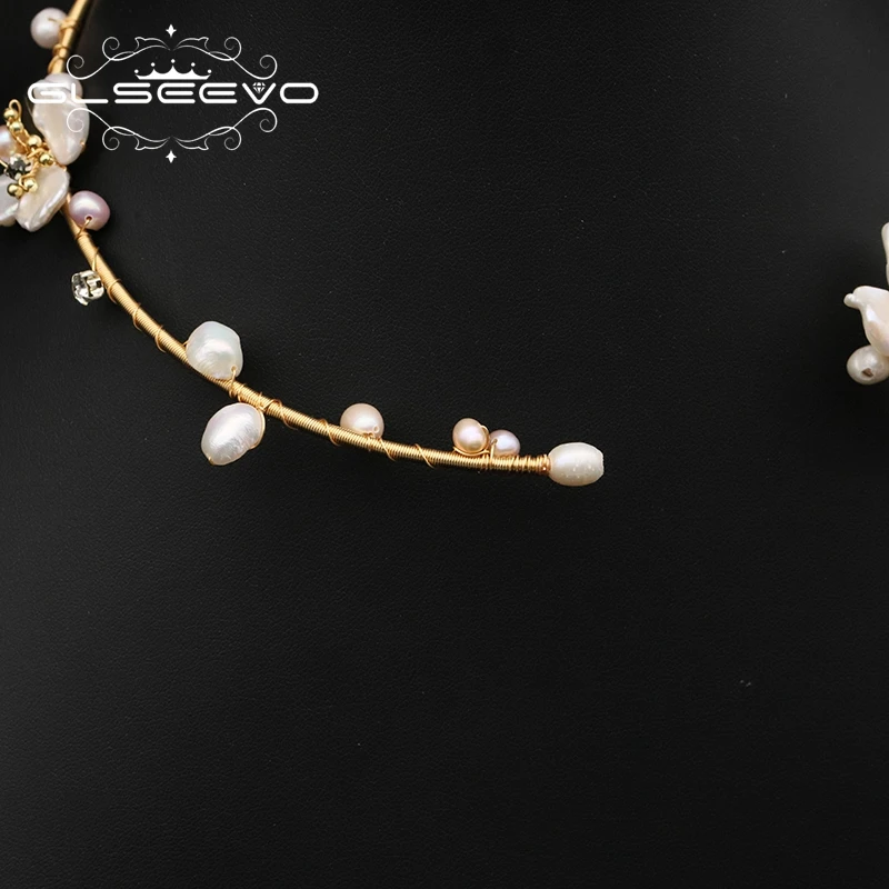 GLSEEVO Natural Fresh Water Baroque Pearl Chokers Necklace Delicate Pearl Flower Design Necklace Jewelry Gifts For Weddings