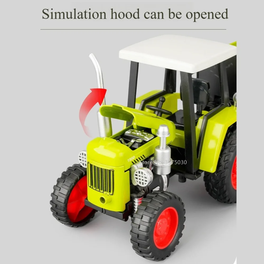 1/32 Tractor Toy Alloy Diecasting Simulation Car Model Zinc Metal Body Plastic Chassis Rubber Tire Vehicle for Boy Birthday Gift