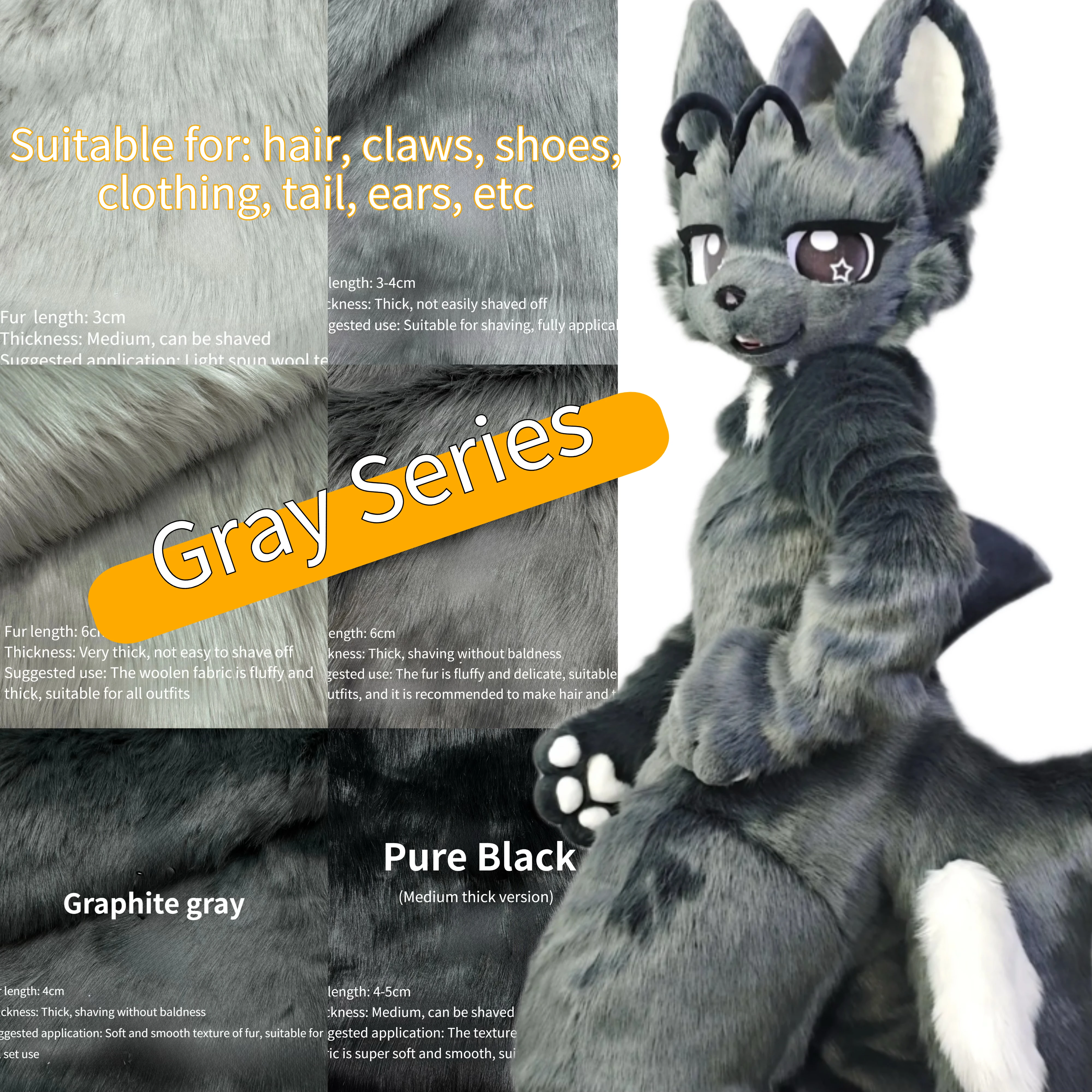 

Self Use Gray Black Fur Cloth Specifically Designed for Beast Clothing High-quality and Smooth for Beginners