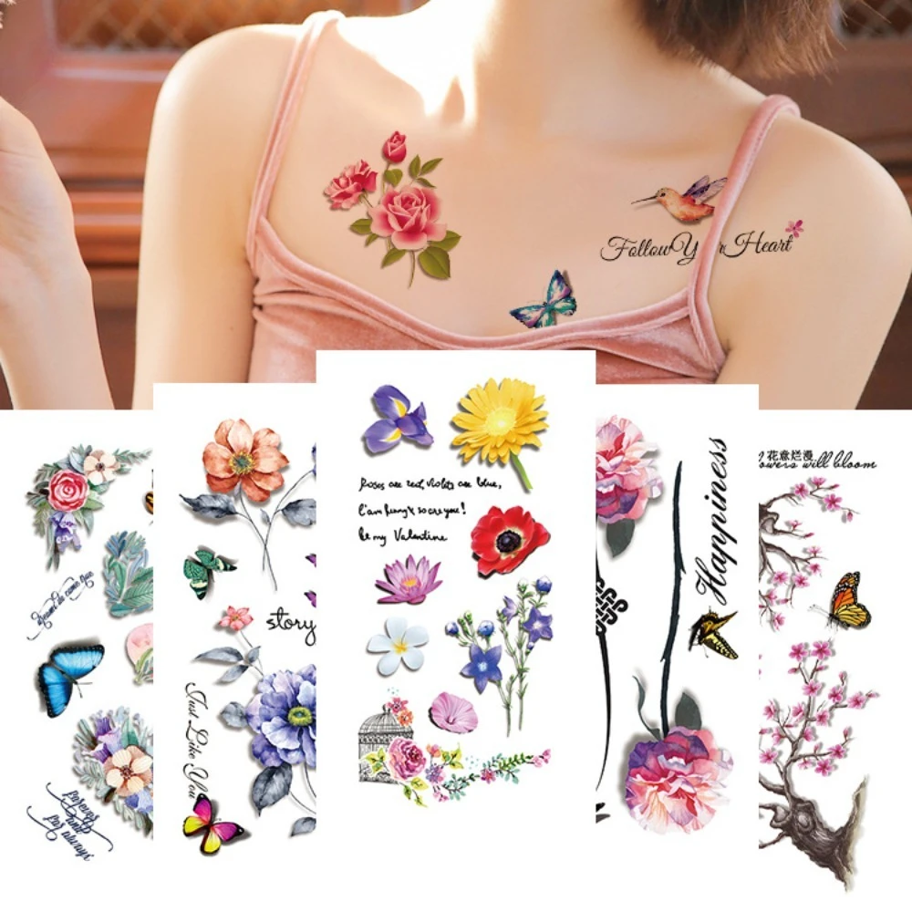 

3D Temporary Tattoo Stickers Waterproof Realistic Butterfly Flower Realistic Tattoos for Women Men Festival Body Art Easy Apply