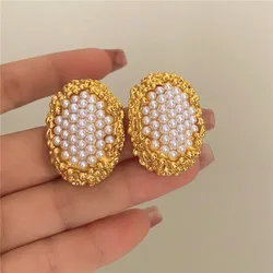 Kshmir Vintage Geometric Metal Pearl Earrings for Women Exaggerated Trendy Party Jewelry Accessories
