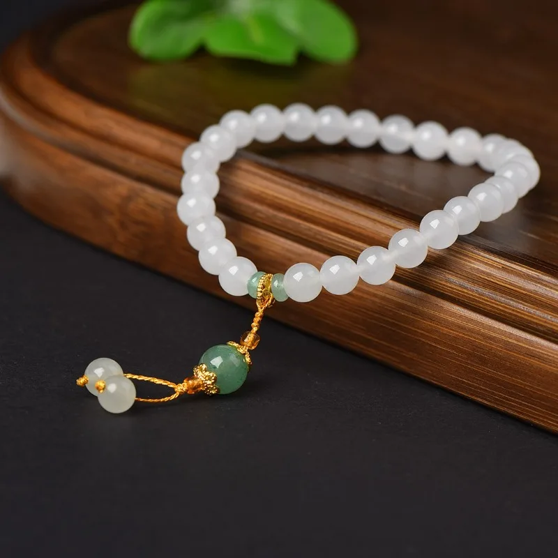 

Классический модный универсальный золотой шелковый нефритовый браслет с круглыми бусинами