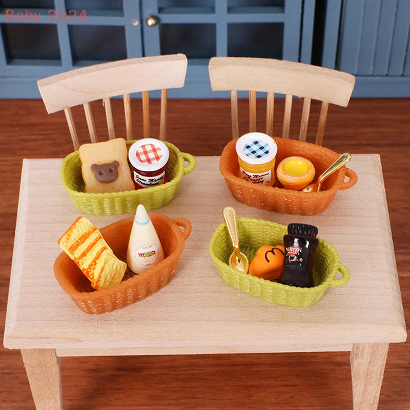 1/12 دمية محاكاة الخبز المربى سلة مجموعة مصغرة المطبخ الديكور دمى اكسسوارات المنزل لعبة