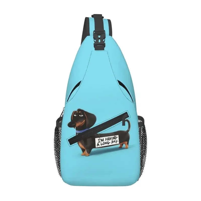 

Custom Dachshund Sling Chest Bag Custom Sausage Badger Wiener Dog Shoulder Crossbody Backpack for Men Traveling Daypack