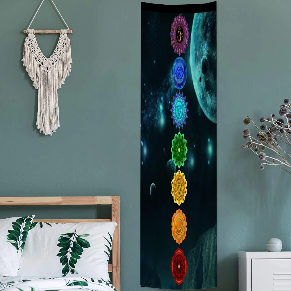 Rainbow Chakra Planet Flower Tapestry Buddhist Yoga Cosmic Energy Center Meditation Tapestry Wall Hanging Dorm Home Decor