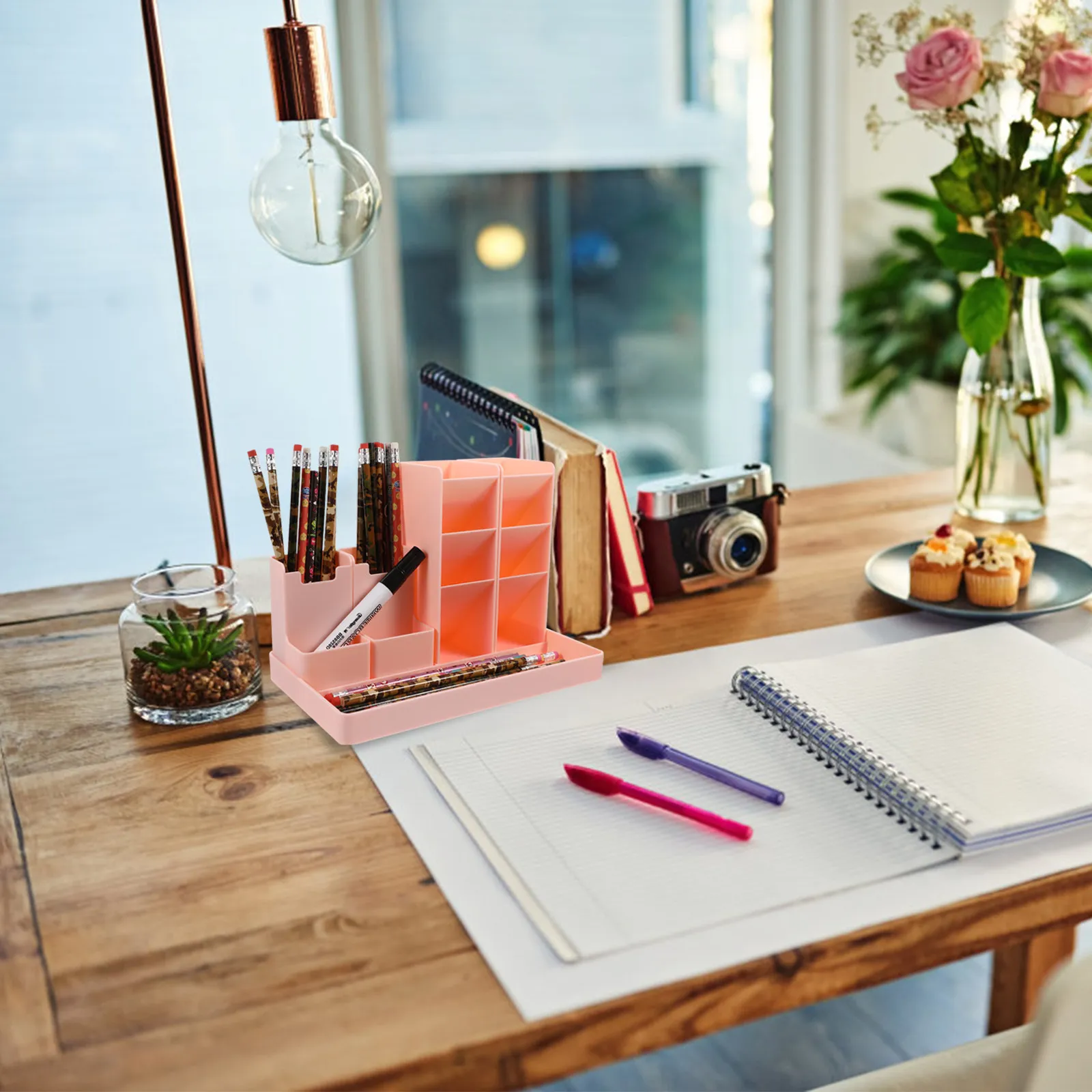 

Настольный органайзер для офиса, 1 шт., контейнер для ручек, элегантный дизайн, многосекционный, большой емкости, для хранения канцелярских принадлежностей, для дома и школы