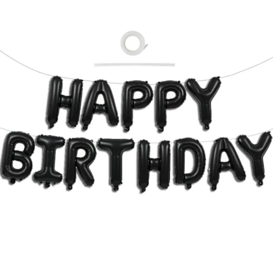 16 Inch Black Happy Birthday Balloons Banner Decorations for Men Reusable Foil Letter Birthday Sign Black Birthday Decoration
