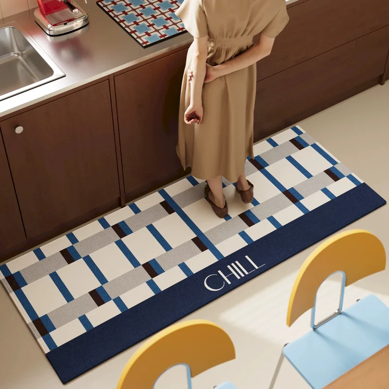 VIKAMA Colorful Plaids Stripes Anti Fatigue Non Slip Washable Absorbent Waterproof Kitchen Floor Mat Chic Mats Home Decoration