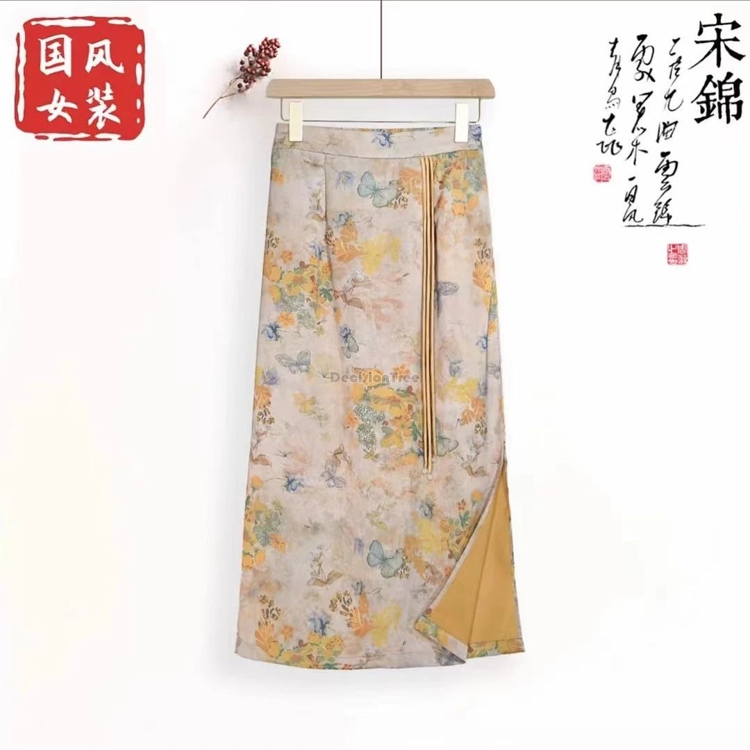 

Новая женская юбка 2026 года в китайском ретро-стиле, летняя, традиционная, с высокой талией, жаккардовая, с принтом, из атласа, элегантная, на каждый день.