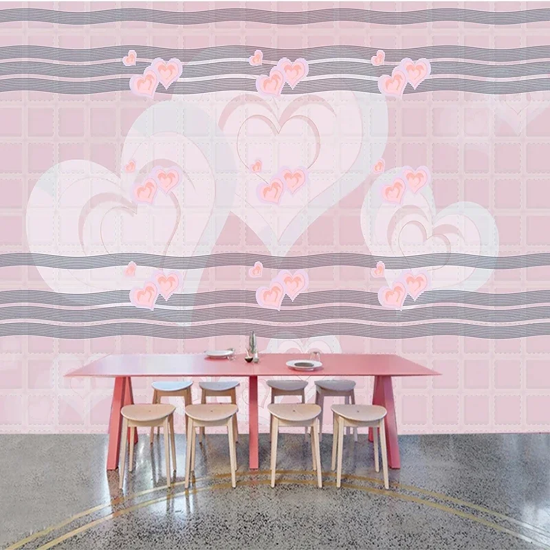 Custom Any Size 3D Nordic Modern Minimalist Geometric Abstract Romantic Heart-Shaped Wave Line Grid Home Décor Papel De Parede