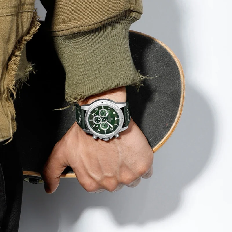 NAVIFORCE – montre chronographe à Quartz pour hommes d'affaires, étanche 3ATM, affichage de la Date, bracelet en cuir, montre-bracelet à la mode, emballage cadeau