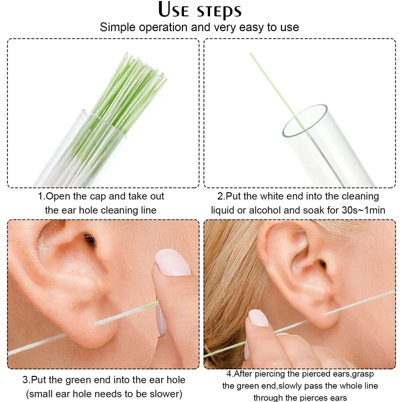 Disposable Earrings Hole Clean Paper Line for Removing Dirt Odor 60pcs Ear Piercing Cleaning Effective Ear Hole Cleaner Tool