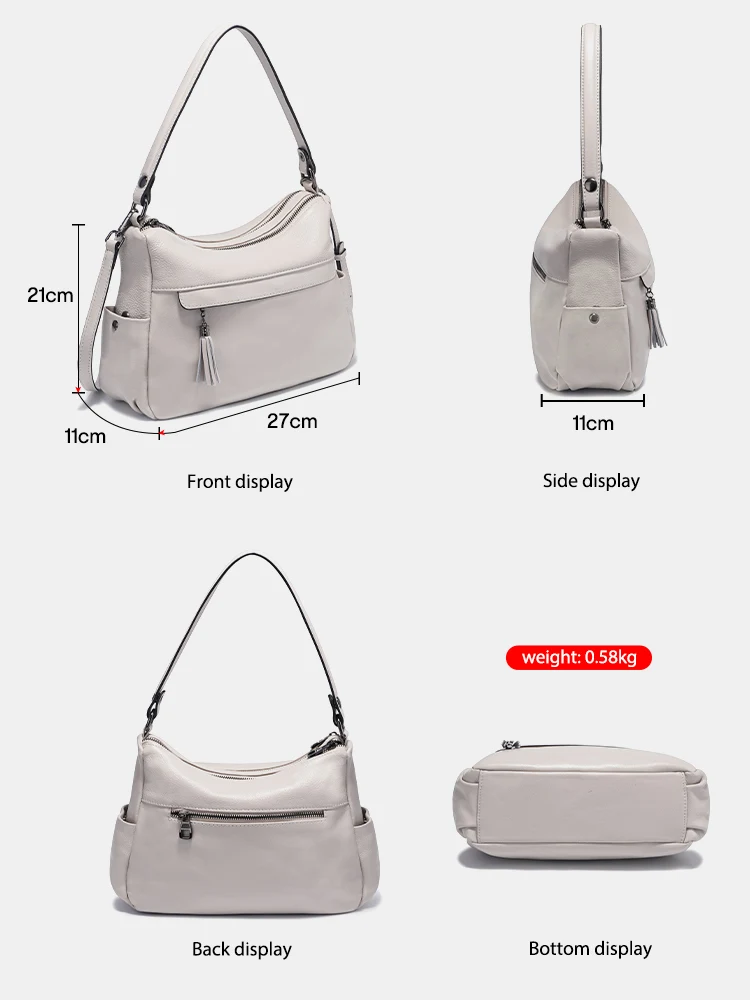 Imagem -04 - Bolsa de Ombro Crossbody Branco Zency para Mulheres 100 Couro Genuíno Bolsas de Grife Macias Borla Grande Capacidade Bolsa Hobo