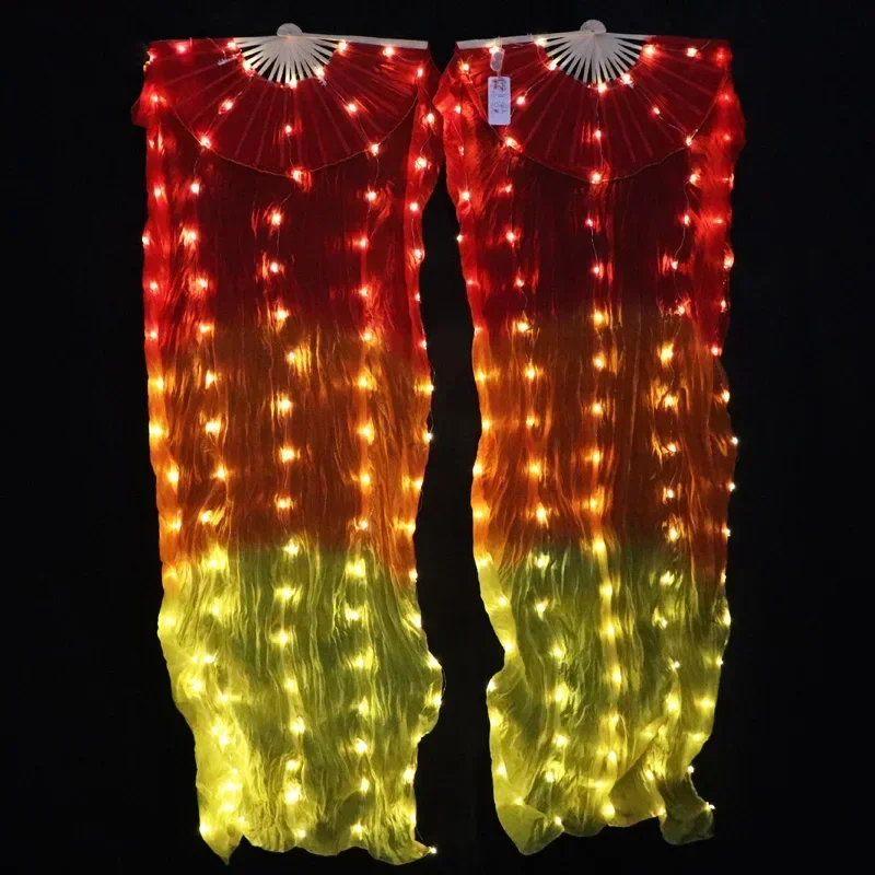 

Belly Dance LED Fan Accessories Silk Fans Women LED Light With Battery 1PC/1pair Stage Performance Props Red-Orange-yellow