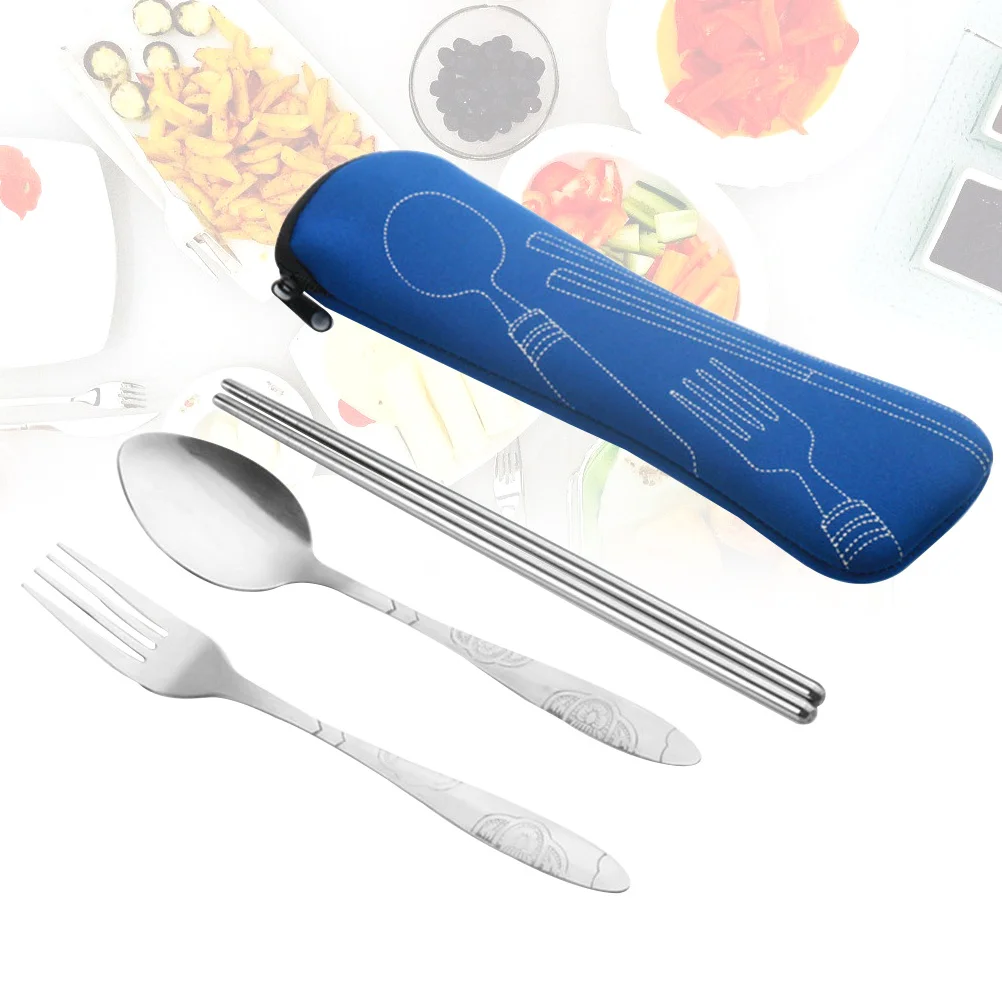 

4 pcs Stainless Steel Tableware Set Portable Cutlery Kit For Travel Work Outdoor Camping Hiking Lunch Dinner With Storage Bag