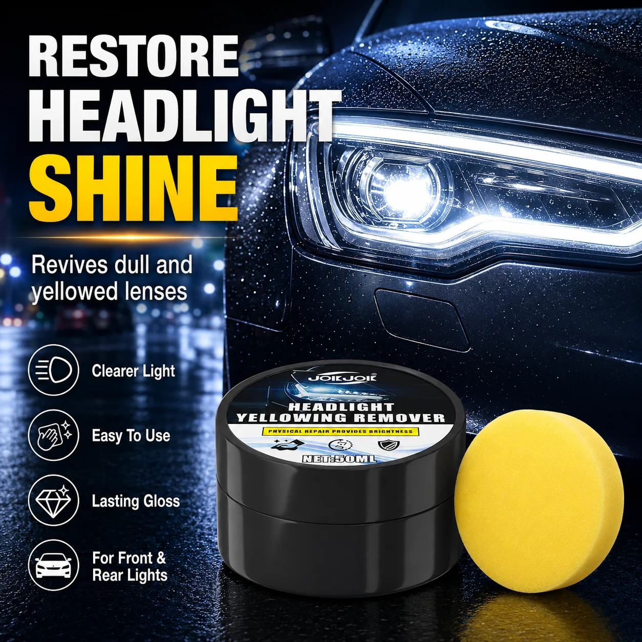 Car Headlight Restoration Repair Paste Kit Yellow Oxidation Remover Scratch Polishing Cream Anti Fade Restore Clear Bright Lamp