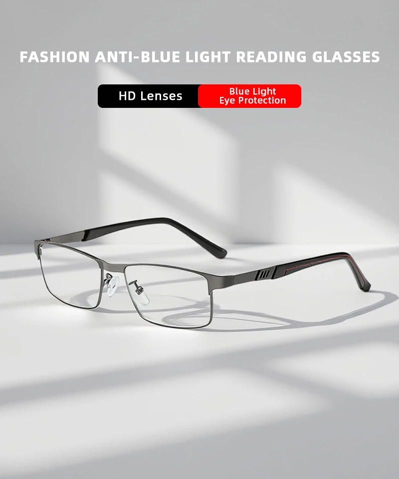 Luxus Metall Rechteck Lesebrille Männer Vintage Anti-blau Licht Presbyopie Brille Männlichen Mode-Business Lesebrille – Detail 2